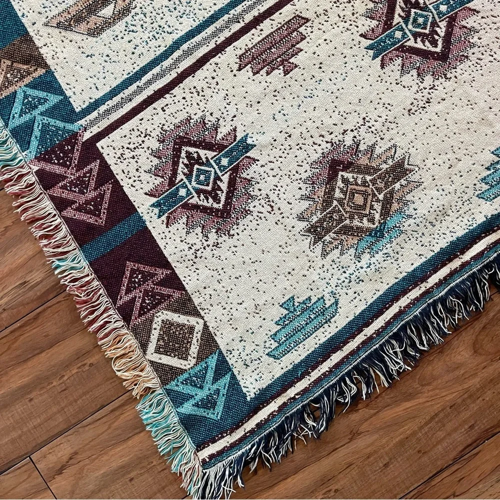 Vintage Southwestern Afghan Throw or Wall Hanging Blanket  Multicolored